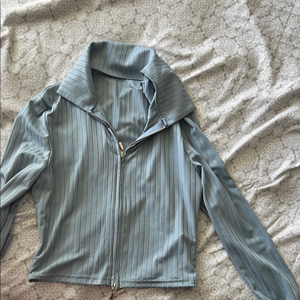 Blue Striped Zip-Up Jacket